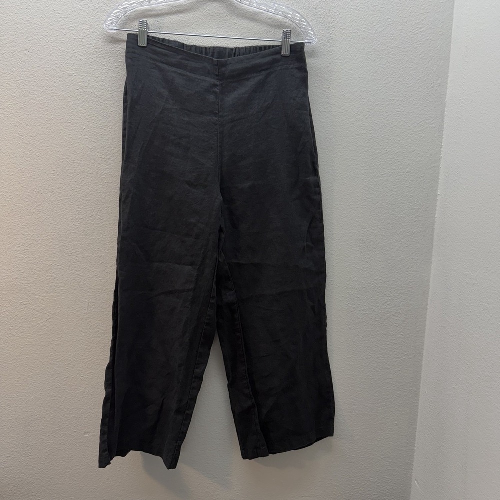 Tahari 100% Linen Wide Leg Pants Womens S Black Size Zip Trousers Lagenlook